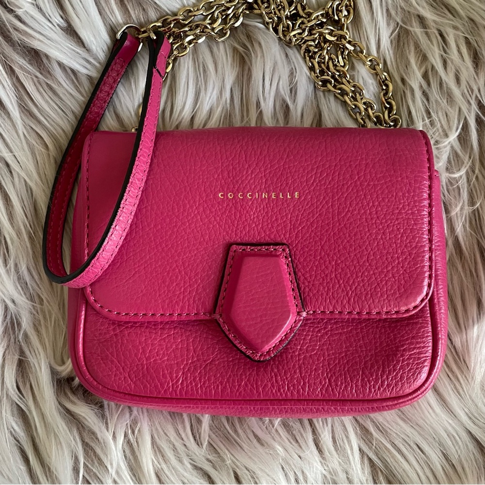 Coccinelle Pink Leather Mini Chain Crossbody Bag
